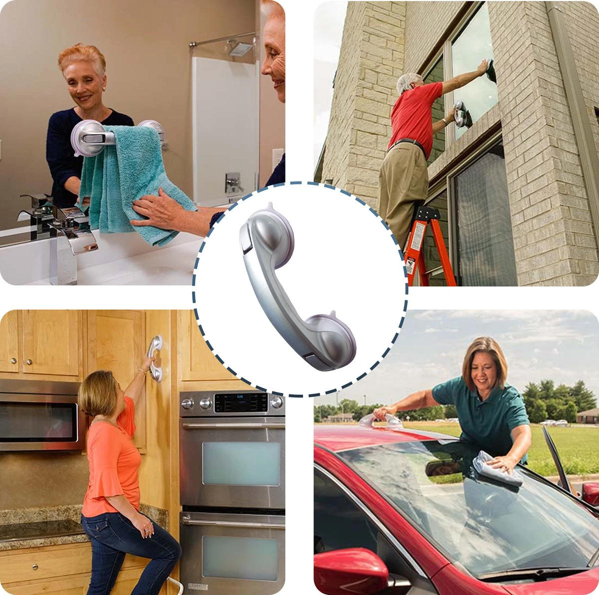 Kunststof Handgreep Voor Badkamer - 30.5cm - Douche Wandbeugel - Geen Boorgaten 9 Kunststof Handgreep Voor Badkamer - 30.5cm - Douche Wandbeugel - Geen Boorgaten - Afbeelding 7