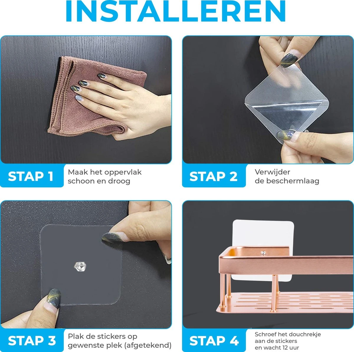 BrandtBergkamp RVS Doucherek 2 Laags – Zonder Boren – Doucherekje Hangend – Badkamerrek Zilver 11 BrandtBergkamp RVS Doucherek 2 Laags – Zonder Boren – Doucherekje Hangend – Badkamerrek Zilver - Afbeelding 9