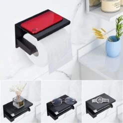 Toiletrolhouder - Wc Rol Houder Met Plankje - Inclusief Haakje - RVS - Waterbestendig - Zwart - Rheme -Thuis Badkamer 1200x1195