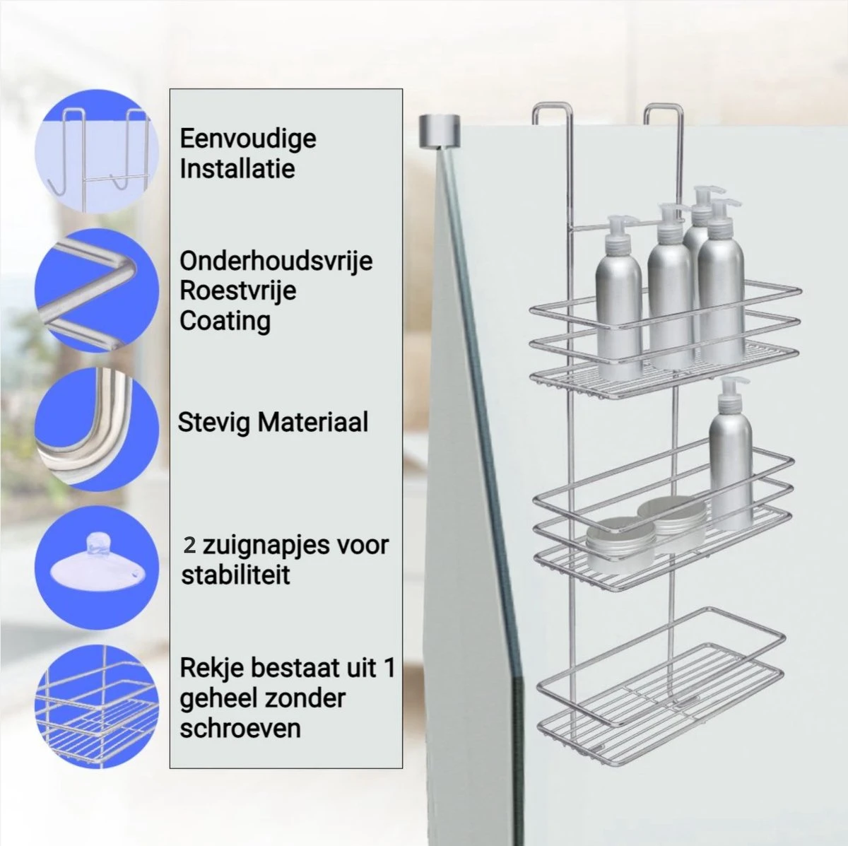Ball Design Chroom Doucherek-3 Laags-hangend-Doucherek Zonder Boren 5 Ball Design Chroom Doucherek-3 Laags-hangend-Doucherek Zonder Boren - Afbeelding 3