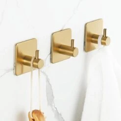 Merkloos Zelfklevende Handdoekhaakjes - Set Van 4 - Goud Kleurig - Voor Badkamer Of Keuken | Handdoekhaakjes Rvs | Handdoekhaakjes Goud Zelfklevend | Handdoekhaak Goud | Handdoek -Thuis Badkamer 1200x1198 39