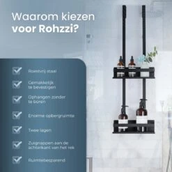 Rohzzi Doucherek Zonder Boren - 30 Dagen Uitproberen - Doucherek Hangend - Badkamer Accessoires - RVS - 2 Laags -Thuis Badkamer 1200x1199 12