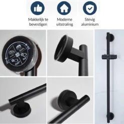 Moodcare® Glijstang - Douche Glijstang - 70 Cm - Mat Zwart - Zonder Boren -Thuis Badkamer 1200x1199 6