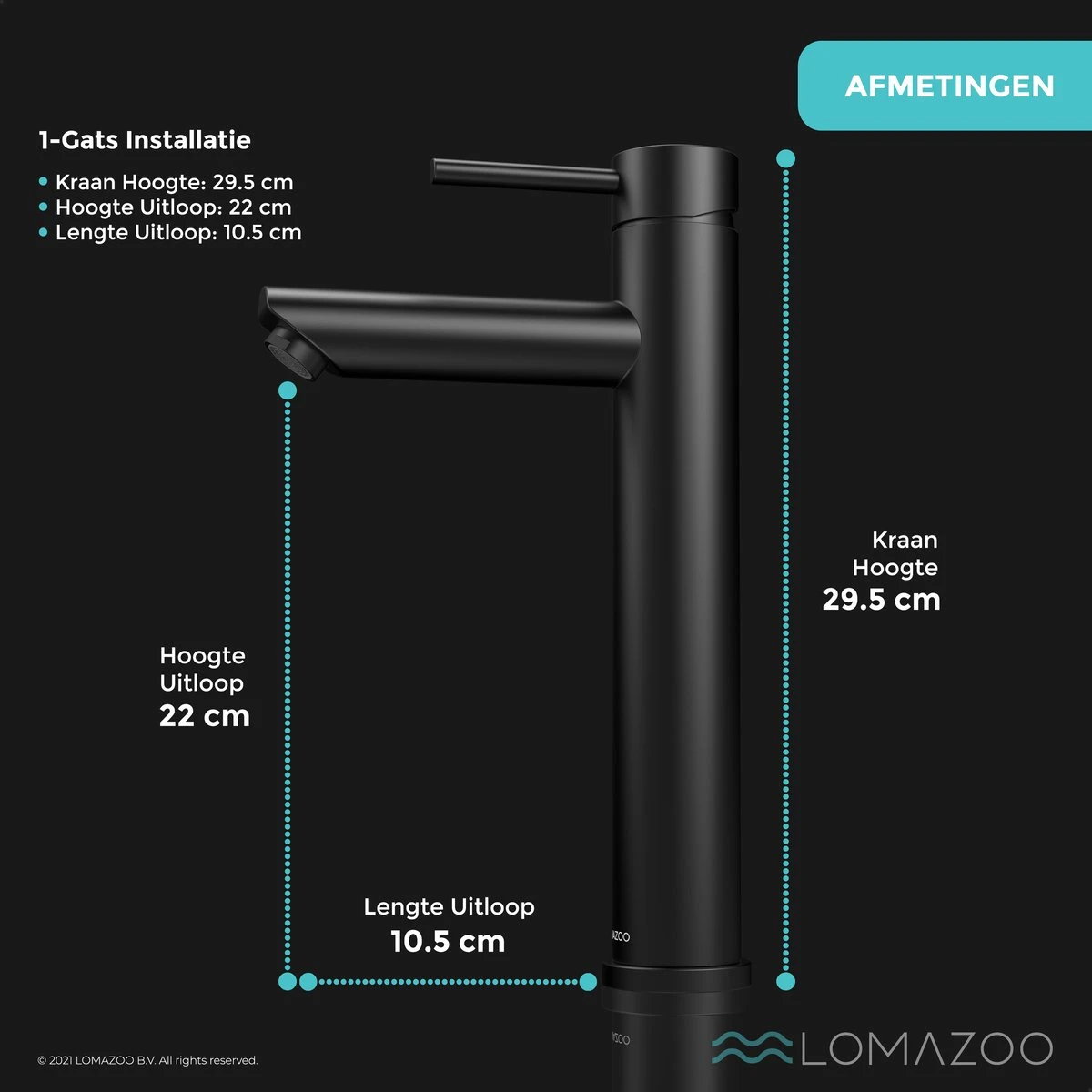 LOMAZOO Wastafelkraan Zwart Ceres - Badkamerkraan - Wastafel Kraan - Mengkraan Wastafel - Hoge Uitloop 9 LOMAZOO Wastafelkraan Zwart Ceres - Badkamerkraan - Wastafel Kraan - Mengkraan Wastafel - Hoge Uitloop - Afbeelding 7