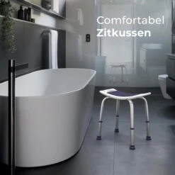 Sanicraft® Douchekruk - In Hoogte Verstelbaar - Douchekrukje - Roestvrij - 150kg Draagkracht - Comfortabel Zitkussen - Inclusief Douchekophouder, Handgrepen, Anti Slip Poten -Thuis Badkamer 1200x1200 1277