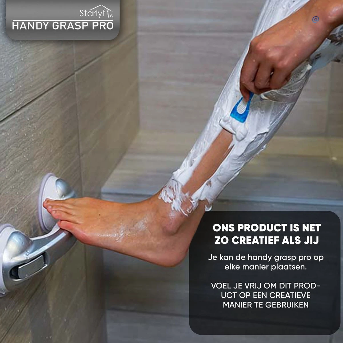 Kunststof Handgreep Voor Badkamer - 30.5cm - Douche Wandbeugel - Geen Boorgaten 5 Kunststof Handgreep Voor Badkamer - 30.5cm - Douche Wandbeugel - Geen Boorgaten - Afbeelding 3