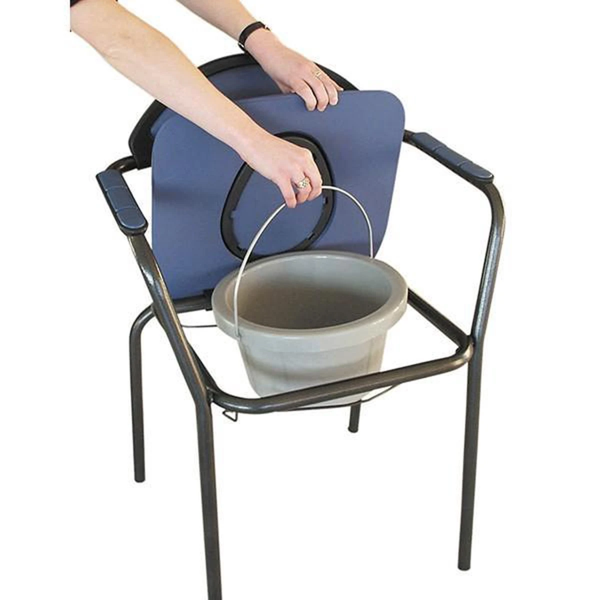 Toiletstoel Blauw Met Comfortabele Zitting En Emmer Met Deksel - Postoel 8 Toiletstoel Blauw Met Comfortabele Zitting En Emmer Met Deksel - Postoel - Afbeelding 6