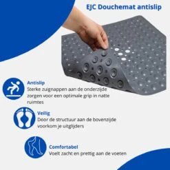 Douchemat - Antislipmat - Douchemat Antislip - Badmat - Badmat Antislip - Grijs - Antislipmat Douche - 53cm X 53cm - BPA Vrij - Antibacterieel - Antislip - Wasbaar- EJC Products -Thuis Badkamer 1200x1200 1417