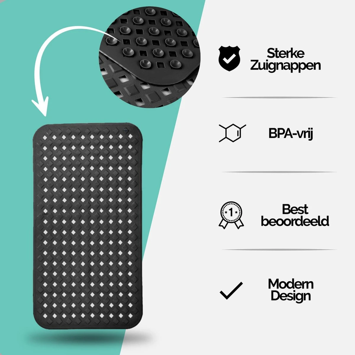 The Original - Douchemat Antislip - Zwart - 88x40cm - Antislipmat Badmat Voor Bad & Douche - Anti Slip Mat Met Zuignappen 12 The Original - Douchemat Antislip - Zwart - 88x40cm - Antislipmat Badmat Voor Bad & Douche - Anti Slip Mat Met Zuignappen - Afbeelding 10