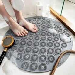 Merkloos TDR-Antislip Mat - 55x55CM - Rond - Grijs - Badmat Badkamer - Douchemat - Badkamermat - Antislipmat Voor Douche -Thuis Badkamer 1200x1200 1519