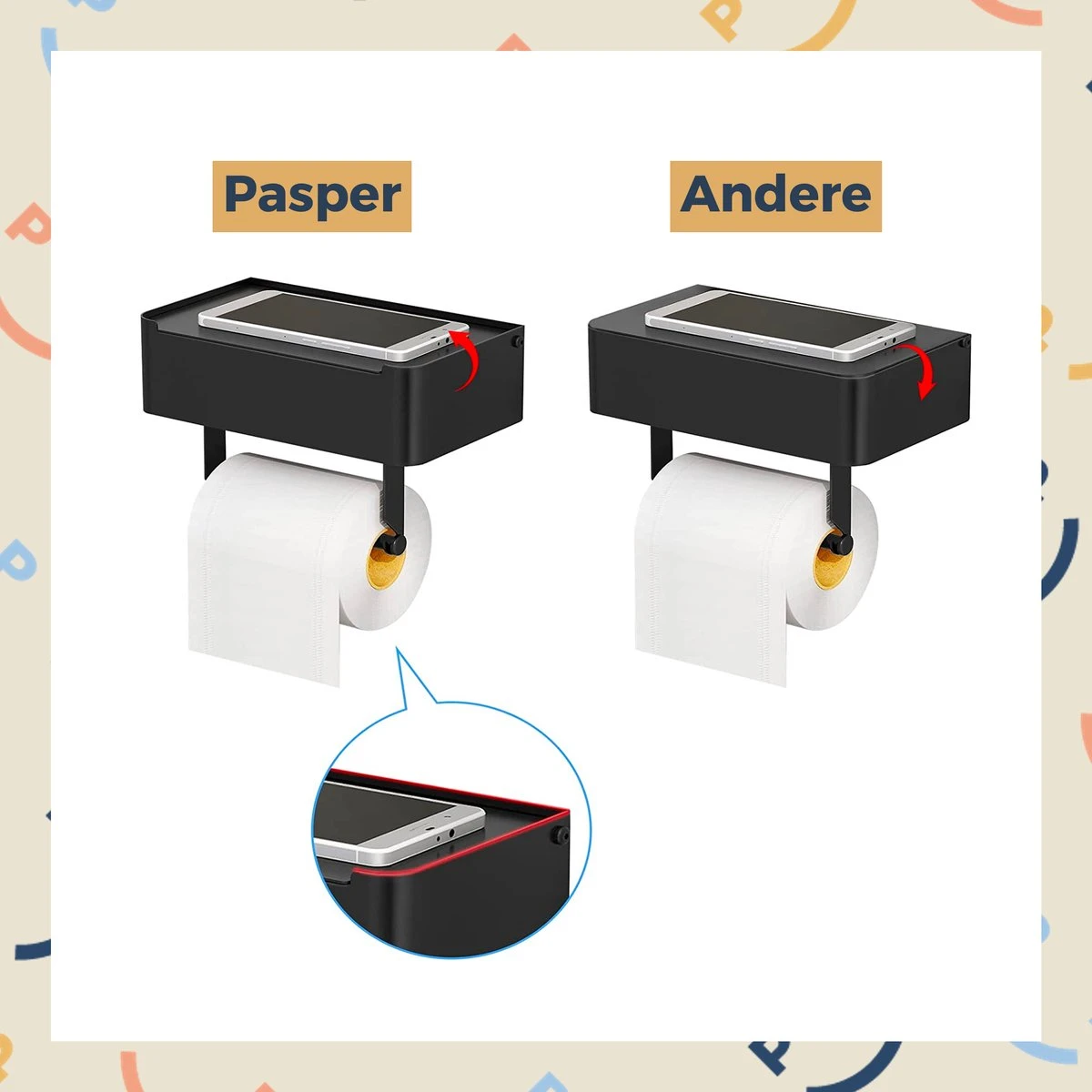 Toiletrolhouder Zwart Met Plankje En Bakje - Zonder Boren - Wc Rolhouder Zelfklevend - Inclusief Extra Handdoekhaak 12 Toiletrolhouder Zwart Met Plankje En Bakje - Zonder Boren - Wc Rolhouder Zelfklevend - Inclusief Extra Handdoekhaak - Afbeelding 10