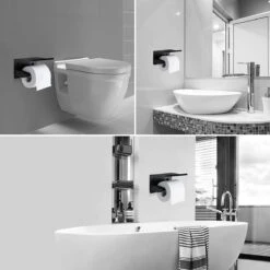 BOTC Toiletrolhouder Met Handdoekhaakjes - Toiletrolhouder - Toiletrolhouder - Zelfklevend / Boren / Zonder Boren - RVS - Zwart -Thuis Badkamer 1200x1200 1617