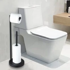 VDN Stainless Wc Rolhouder Staand - Wc Rolhouder Zwart - Toiletrolhouder En Reserverolhouder - RVS - Geschikt Voor 3+1 WC Papier Rollen - 2 In 1 -Thuis Badkamer 1200x1200 1626