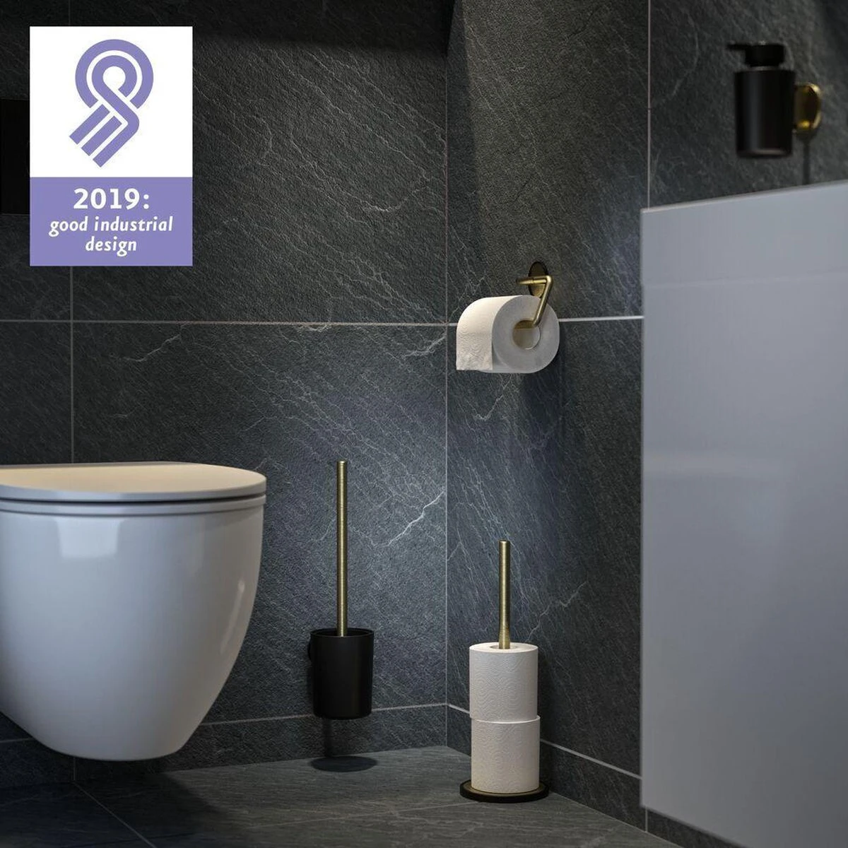 Tiger Tune - Reserverolhouder Vrijstaand - Messing Geborsteld / Zwart 7 Tiger Tune - Reserverolhouder Vrijstaand - Messing Geborsteld / Zwart - Afbeelding 5