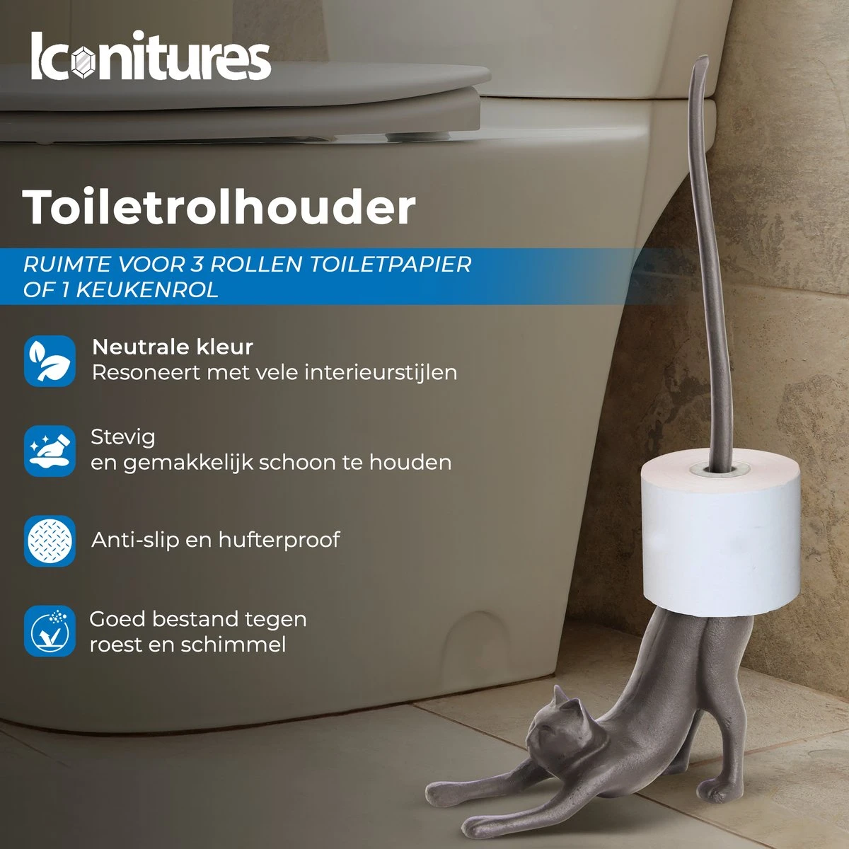 KAT Reserverolhouder - Toiletrolstandaard - Keukenrolhouder - WC Rolhouder Staand - Toiletrolhouder Staand - Reserverolhouders - Poes 7 KAT Reserverolhouder - Toiletrolstandaard - Keukenrolhouder - WC Rolhouder Staand - Toiletrolhouder Staand - Reserverolhouders - Poes - Afbeelding 5