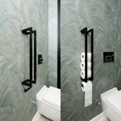 Homestic© - WC Rolhouder Zwart - Balto Industrieel Toiletrolhouder Zonder Boren - Robuuste Toiletrolhouder Met Opslag Voor WC Papier - 70x12x10 CM - Roestvrij Staal - Wit -Thuis Badkamer 1200x1200 1844