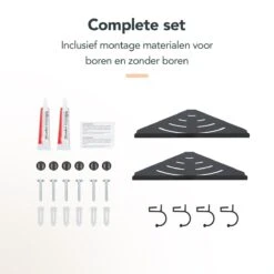 Doucherek - Doucherek Zonder Boren - Doucherekjes - Doucherek Hangend - Doucherekje - Doucherekje Zonder Boren - Doucherek Zwart - Hoek - 2 Stuks - Met Haakjes - Inclusief Montage Materiaal - Hoogwaardig Afgewerkt - EJC Products -Thuis Badkamer 1200x1200 1880