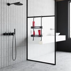 SIAFOSS Doucherek Zonder Boren Doucherek Hangend - 100% Stevig - 100% RVS - Hangend Badkamerrekje - Doucherek Aan Douchewand - Badkamer Accessoires - RVS Zwart - 2 Laags - Douchemand -Thuis Badkamer 1200x1200 1886