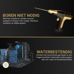 HGMD® Doucherek Zonder Boren - 1 Stuk - Zwart - Zelfklevend Doucherek –Badkamerrek - Badrek - Keukenrek - Doucherek Hangend – Badkamer Accessoires - Kruidenrek -Thuis Badkamer 1200x1200 1892