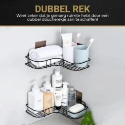 HGMD® Doucherek Zonder Boren - 1 Stuk - Zwart - Zelfklevend Doucherek –Badkamerrek - Badrek - Keukenrek - Doucherek Hangend – Badkamer Accessoires - Kruidenrek -Thuis Badkamer 1200x1200 1894