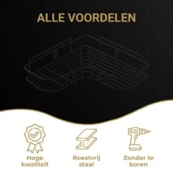 HGMD® Doucherek Zonder Boren - 1 Stuk - Zwart - Zelfklevend Doucherek –Badkamerrek - Badrek - Keukenrek - Doucherek Hangend – Badkamer Accessoires - Kruidenrek -Thuis Badkamer 1200x1200 1895