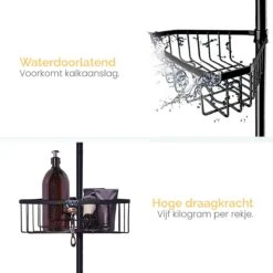 Goliving Doucherek - Doucherek Zonder Boren - Telescopisch Doucherek - Voor Plafonds Tot 2.9m Hoog - Zwart -Thuis Badkamer 1200x1200 1901