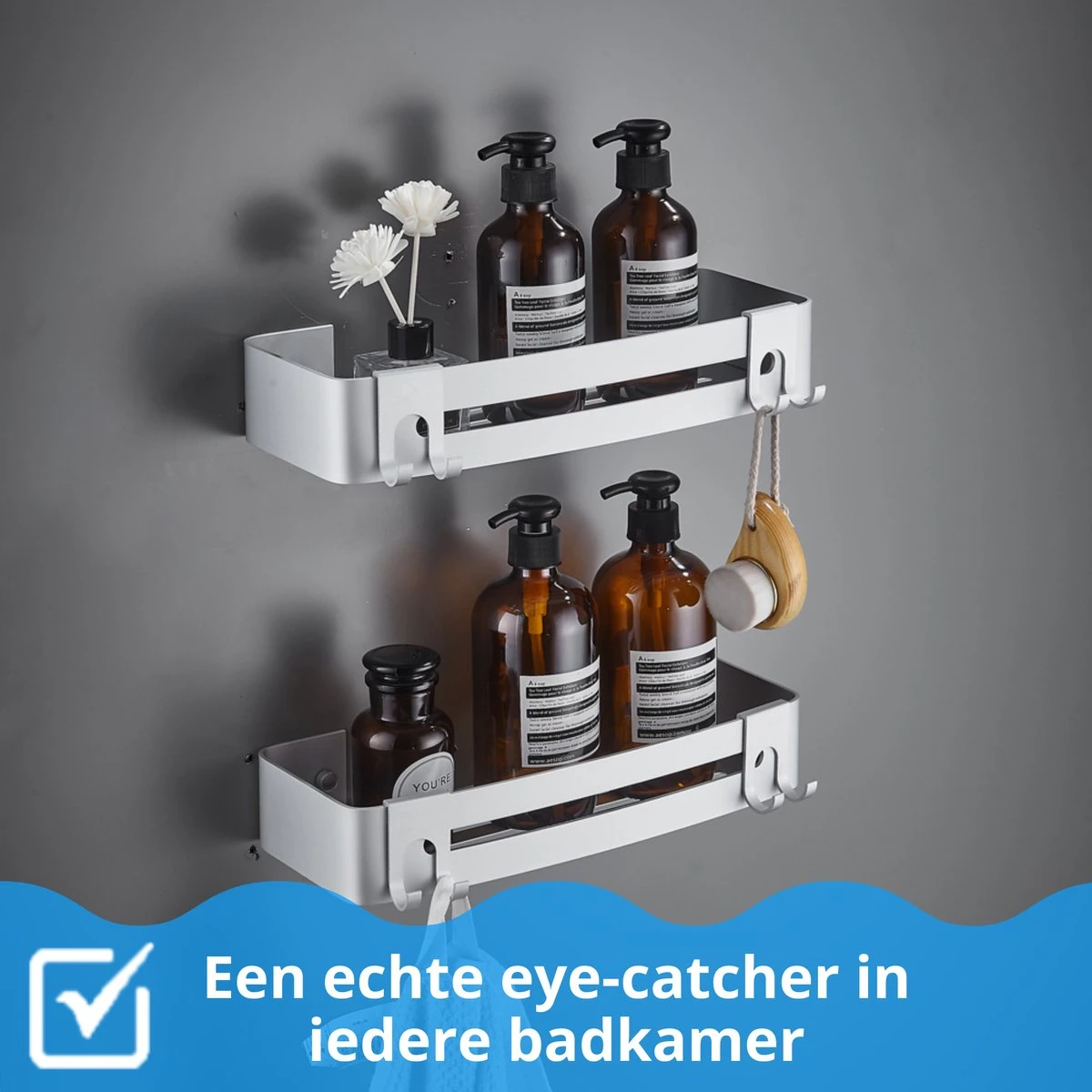 BrandtBergkamp RVS Doucherek 2 Laags – Zonder Boren – Doucherekje Hangend – Badkamerrek Zilver 6 BrandtBergkamp RVS Doucherek 2 Laags – Zonder Boren – Doucherekje Hangend – Badkamerrek Zilver - Afbeelding 4