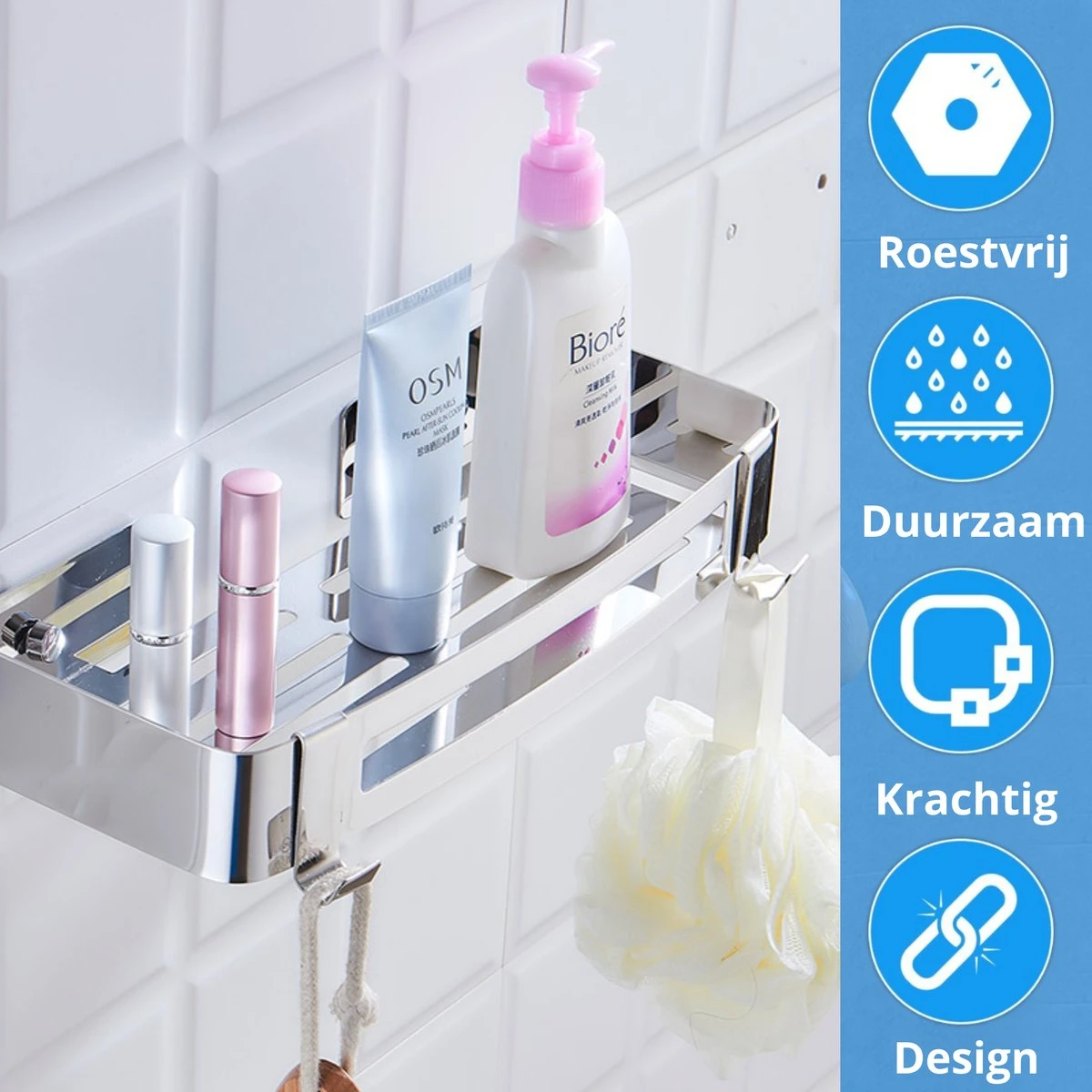 BrandtBergkamp RVS Doucherek 2 Laags – Zonder Boren – Doucherekje Hangend – Badkamerrek Zilver 7 BrandtBergkamp RVS Doucherek 2 Laags – Zonder Boren – Doucherekje Hangend – Badkamerrek Zilver - Afbeelding 5