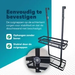 L'eauxe Doucherek Hangend Zonder Boren - Ophangbaar Badkamerrek Aan Douchewand - Opbergrek - Badkamer Accessoires - RVS - Zwart - Cadeau -Thuis Badkamer 1200x1200 1912