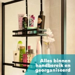 L'eauxe Doucherek Hangend Zonder Boren - Ophangbaar Badkamerrek Aan Douchewand - Opbergrek - Badkamer Accessoires - RVS - Zwart - Cadeau -Thuis Badkamer 1200x1200 1913