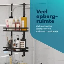 L'eauxe Doucherek Hangend Zonder Boren - Ophangbaar Badkamerrek Aan Douchewand - Opbergrek - Badkamer Accessoires - RVS - Zwart - Cadeau -Thuis Badkamer 1200x1200 1916