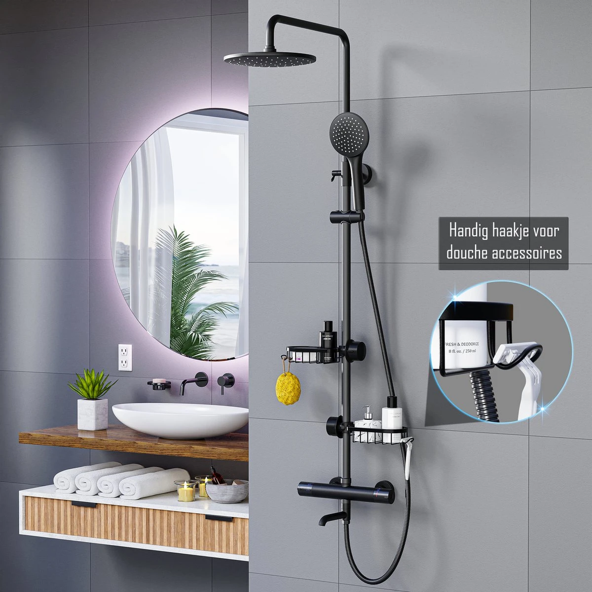 Nolad® - Doucherek Hangend - Doucherek Zonder Boren - Keukenrek - Gootsteen Organizer - Badkamer Accessoires - Zwart 4 Nolad® - Doucherek Hangend - Doucherek Zonder Boren - Keukenrek - Gootsteen Organizer - Badkamer Accessoires - Zwart - Afbeelding 2