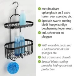 WENKO Doucherek 2-laags Classic Plus Black Mat Zwart - Doucherek Zonder Boren - Doucherek Hangend Zwart -Thuis Badkamer 1200x1200 1972