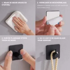 Qitch & Quisine Handdoekhaakjes - Set Van 3 Zwarte Haakjes - Zelfklevend - Waterbestendig - RVS -Thuis Badkamer 1200x1200 2015