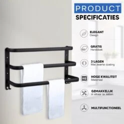 Qualux® Handdoekrek Inclusief Handdoek - 3 Stangen - Badkamer - Handdoekrek Zwart - Handdoekstang - Handdoekhouder - Handdoekenrek -Thuis Badkamer 1200x1200 2103