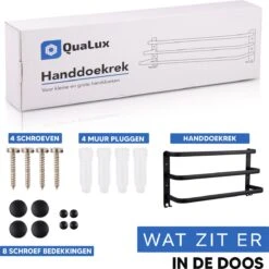 Qualux® Handdoekrek Inclusief Handdoek - 3 Stangen - Badkamer - Handdoekrek Zwart - Handdoekstang - Handdoekhouder - Handdoekenrek -Thuis Badkamer 1200x1200 2105