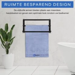 Qualux® Handdoekrek Inclusief Handdoek - 3 Stangen - Badkamer - Handdoekrek Zwart - Handdoekstang - Handdoekhouder - Handdoekenrek -Thuis Badkamer 1200x1200 2106