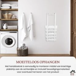 Homestic© Handdoekrek Zonder Boren - Antioch Stalen Handdoekhouder Voor In De Badkamer/Keuken/Camper/Tuin - 70x20x13 - Wit -Thuis Badkamer 1200x1200 2109