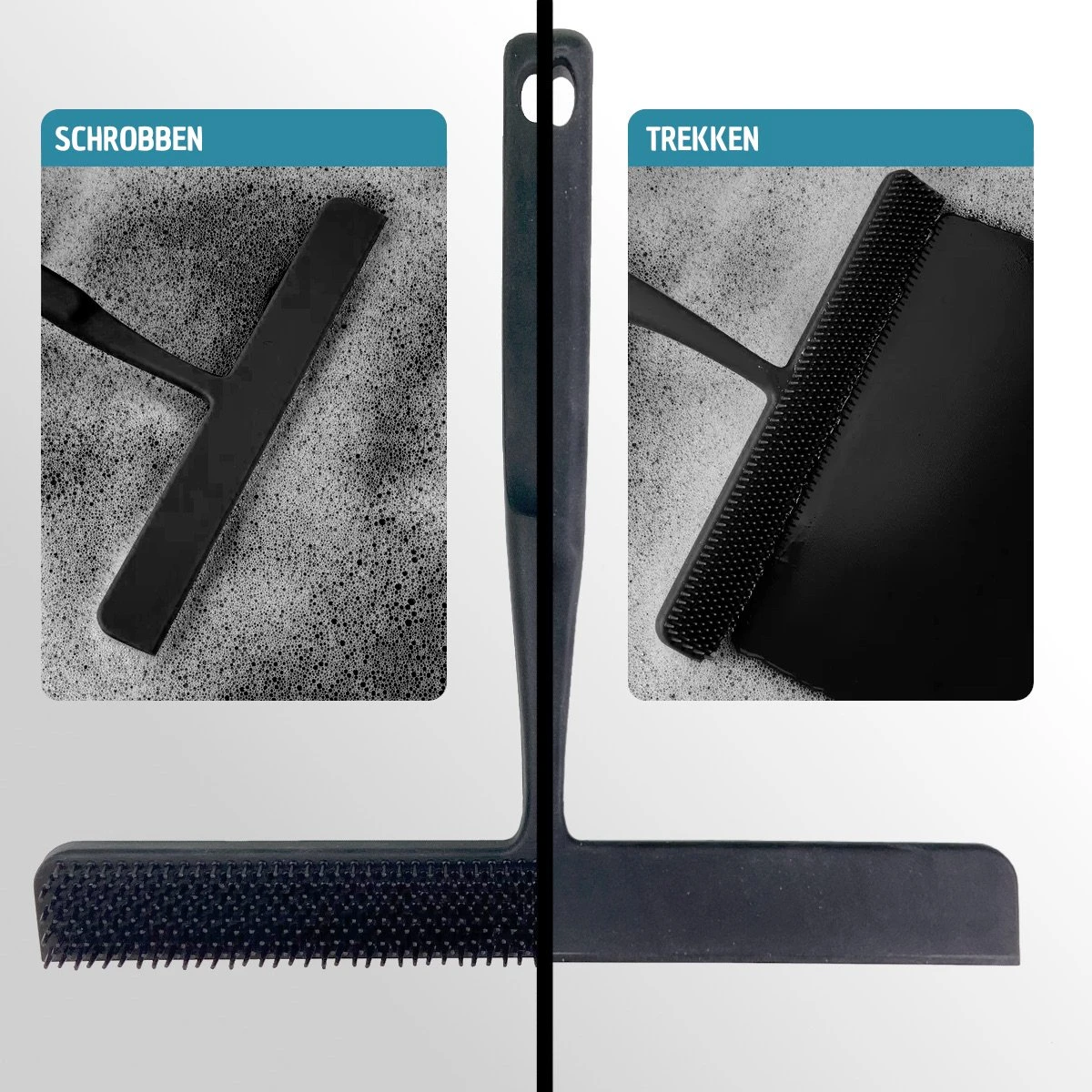 Vannons - Douchewisser Zwart - Douche Trekker Met Zelfklevende Ophanghaak - Met Borstel - Siliconen - Zwart 8 Vannons - Douchewisser Zwart - Douche Trekker Met Zelfklevende Ophanghaak - Met Borstel - Siliconen - Zwart - Afbeelding 6