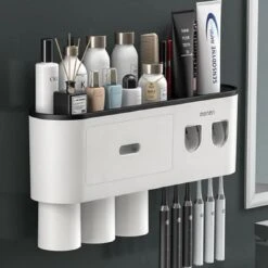 LuxeBass Tandenborstel Organizer | Tandenborstelhouder | Automatisch Tandpasta Dispenser | Met Lade En Opbergvak Voor Badkamer - LB544