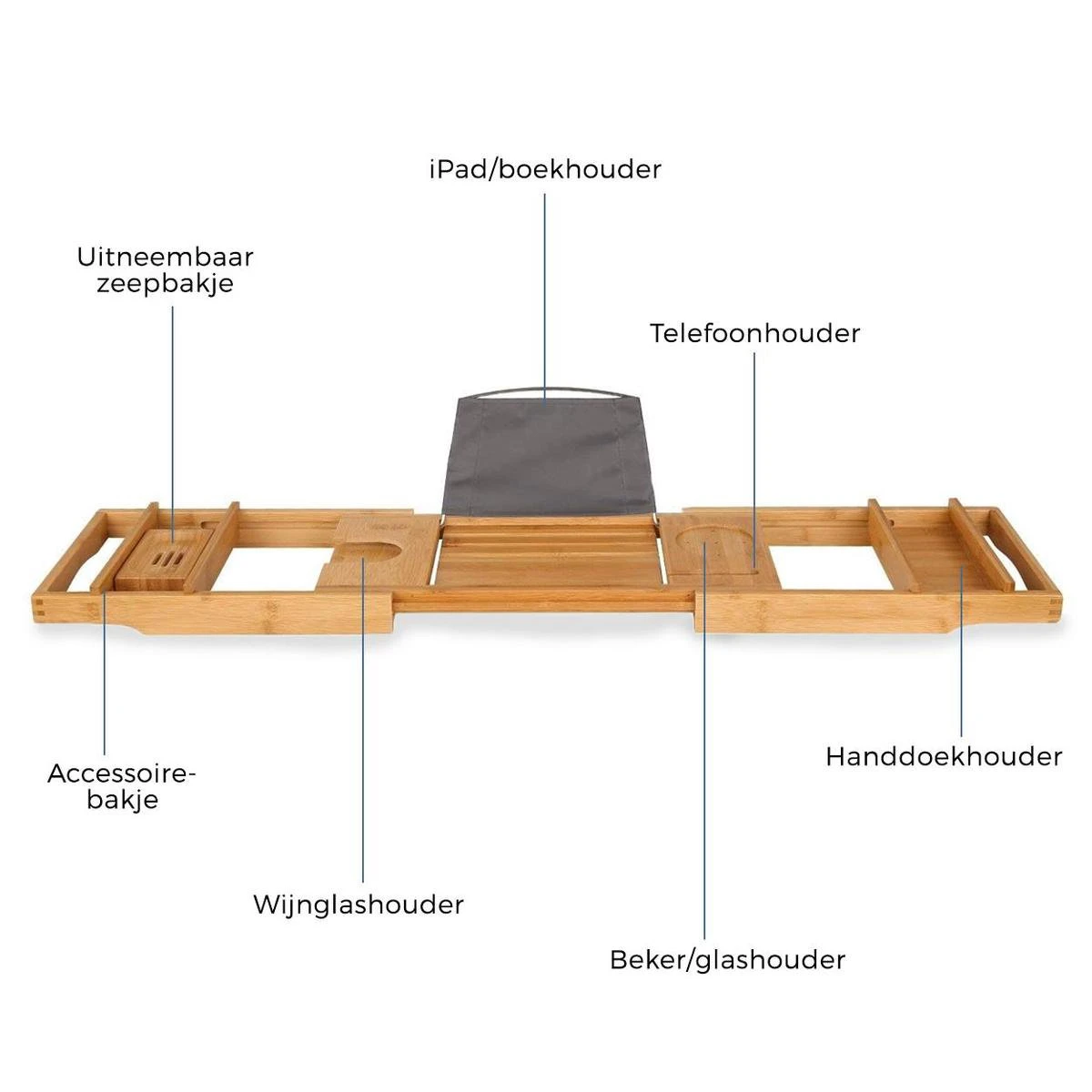 LifeGoods Badplank - Uitschuifbaar - Voor In Bad - 74.5 Tot 108.5 Cm - Met Houder - Hout 8 LifeGoods Badplank - Uitschuifbaar - Voor In Bad - 74.5 Tot 108.5 Cm - Met Houder - Hout - Afbeelding 6