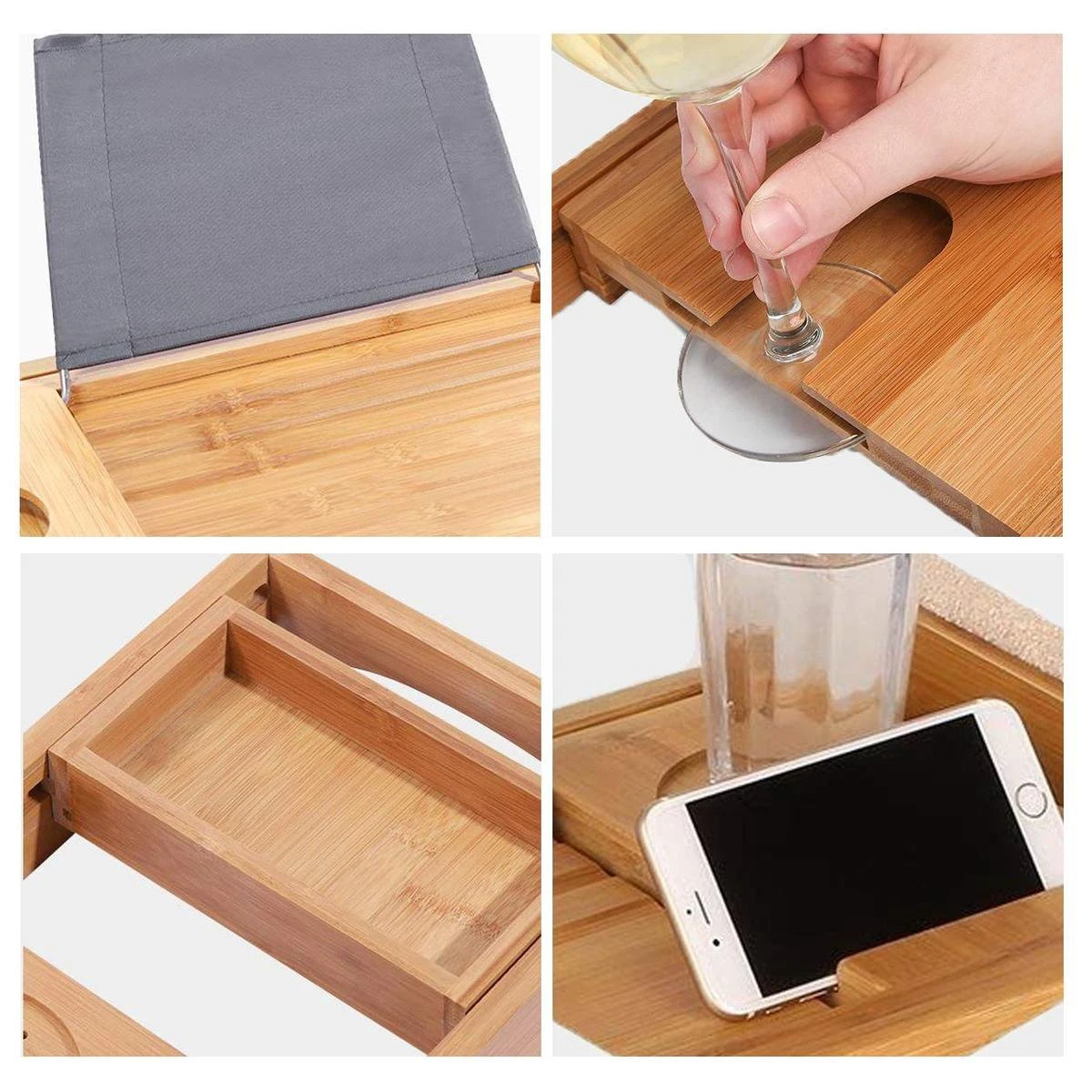 LifeGoods Badplank - Uitschuifbaar - Voor In Bad - 74.5 Tot 108.5 Cm - Met Houder - Hout 9 LifeGoods Badplank - Uitschuifbaar - Voor In Bad - 74.5 Tot 108.5 Cm - Met Houder - Hout - Afbeelding 7