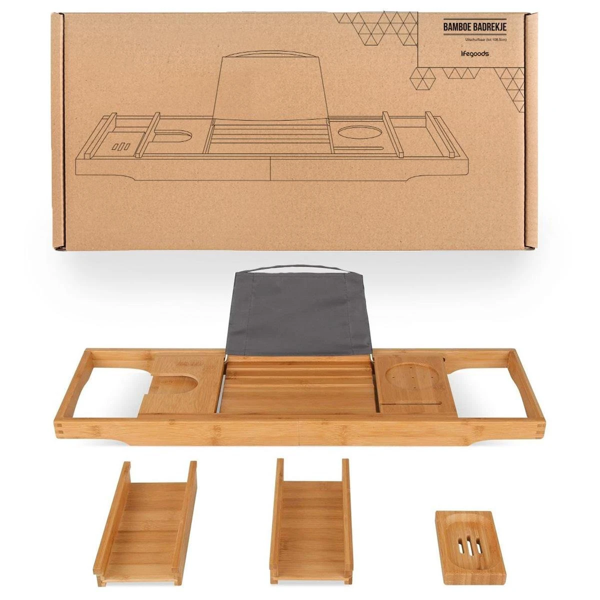 LifeGoods Badplank - Uitschuifbaar - Voor In Bad - 74.5 Tot 108.5 Cm - Met Houder - Hout 10 LifeGoods Badplank - Uitschuifbaar - Voor In Bad - 74.5 Tot 108.5 Cm - Met Houder - Hout - Afbeelding 8