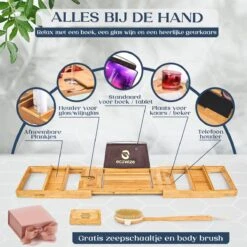 Ecowize Luxe Bamboe Badplank Voor In Bad Met Tablethouder - 100% Natuurlijk Bamboe Badrek Met Boekenhouder - Bad Plank Hout Met Nonslip Grips - Badrekje Voor Bad - Badplankje Uitschuifbaar (75cm Tot 110cm) Met Extra Zeepbakje En Body Brush -Thuis Badkamer 1200x1200 362