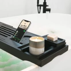 IMoshion Badplank Voor In Bad - Dienblad Inclusief Pootjes - Tablet Houder - Badrek Uitschuifbaar 75 Tot 110 Cm - Zwart -Thuis Badkamer 1200x1200 371