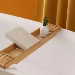 Merkloos Decopatent® Badrekje Voor Over Bad - 70 Cm - Bamboe Hout - Badrek - Badplank - Badbrug - Basic Bad Tafeltje Voor In Bad - Naturel -Thuis Badkamer 1200x1200 375