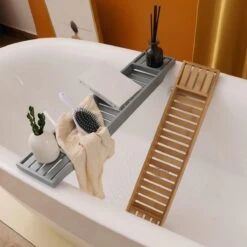 Merkloos Decopatent® Badrekje Voor Over Bad - 70 Cm - Bamboe Hout - Badrek - Badplank - Badbrug - Basic Bad Tafeltje Voor In Bad - Naturel -Thuis Badkamer 1200x1200 376