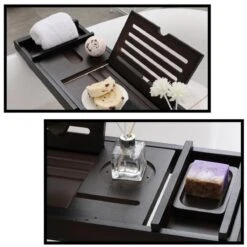 Merkloos Decopatent® Badplank - Uitschuifbaar 75 -> 110 Cm - Verstelbaar Bamboe Badrekje Voor In Bad - Boekenhouder - Tablethouder - Bruin -Thuis Badkamer 1200x1200 388