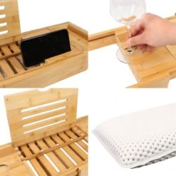 Regno Badplank Voor In Bad - Met Badkussen - Uitschuifbaar En Waterbestendig Badrek - IPad En Glashouder -Thuis Badkamer 1200x1200 391