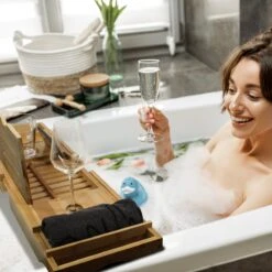 Regno Badplank Voor In Bad - Met Badkussen - Uitschuifbaar En Waterbestendig Badrek - IPad En Glashouder -Thuis Badkamer 1200x1200 392